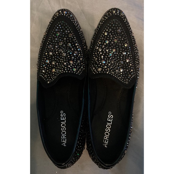 Aerosoles Black Rhinestone Studded East End Memory Foam Loafers, Size 7 - Picture 5 of 10